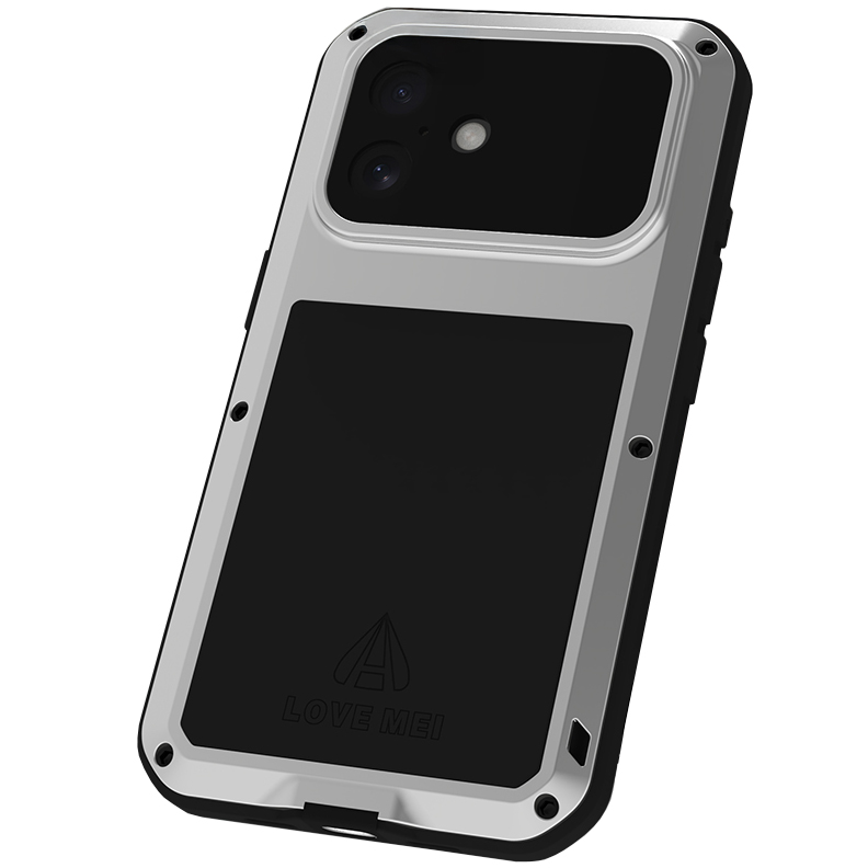 Etui pancerne + szkło LOVE MEI Powerful do iPhone 17, srebrne
